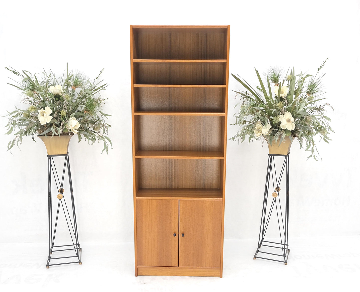 Tall Danish Teak Mid-Century Modern Bookcase Adjustable Shelves 2 Door Compartme