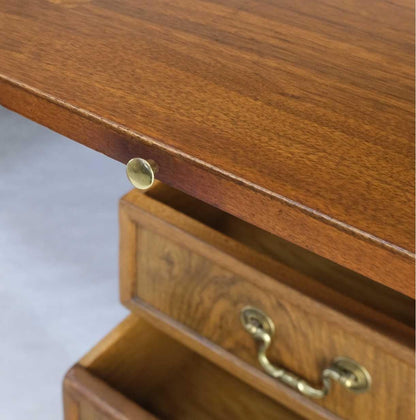 EstablishedLines Large Deep Walnut 9 Drawers Partners Style Antique Desk Brass Pulls Table Mint