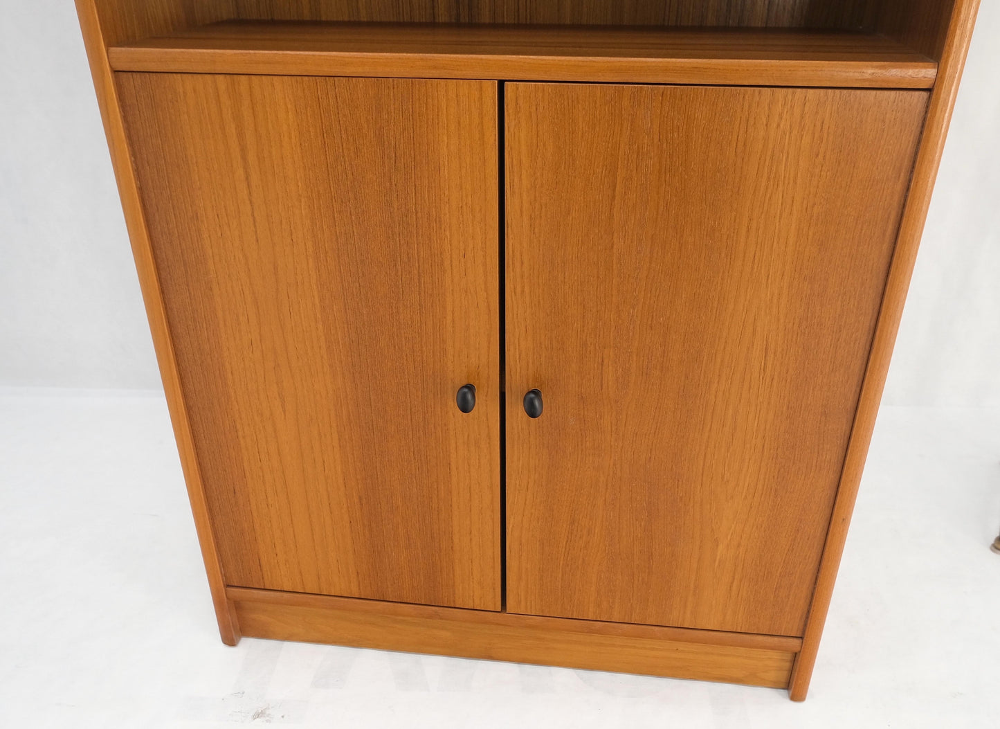 Tall Danish Teak Mid-Century Modern Bookcase Adjustable Shelves 2 Door Compartme