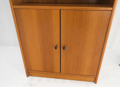 Tall Danish Teak Mid-Century Modern Bookcase Adjustable Shelves 2 Door Compartme