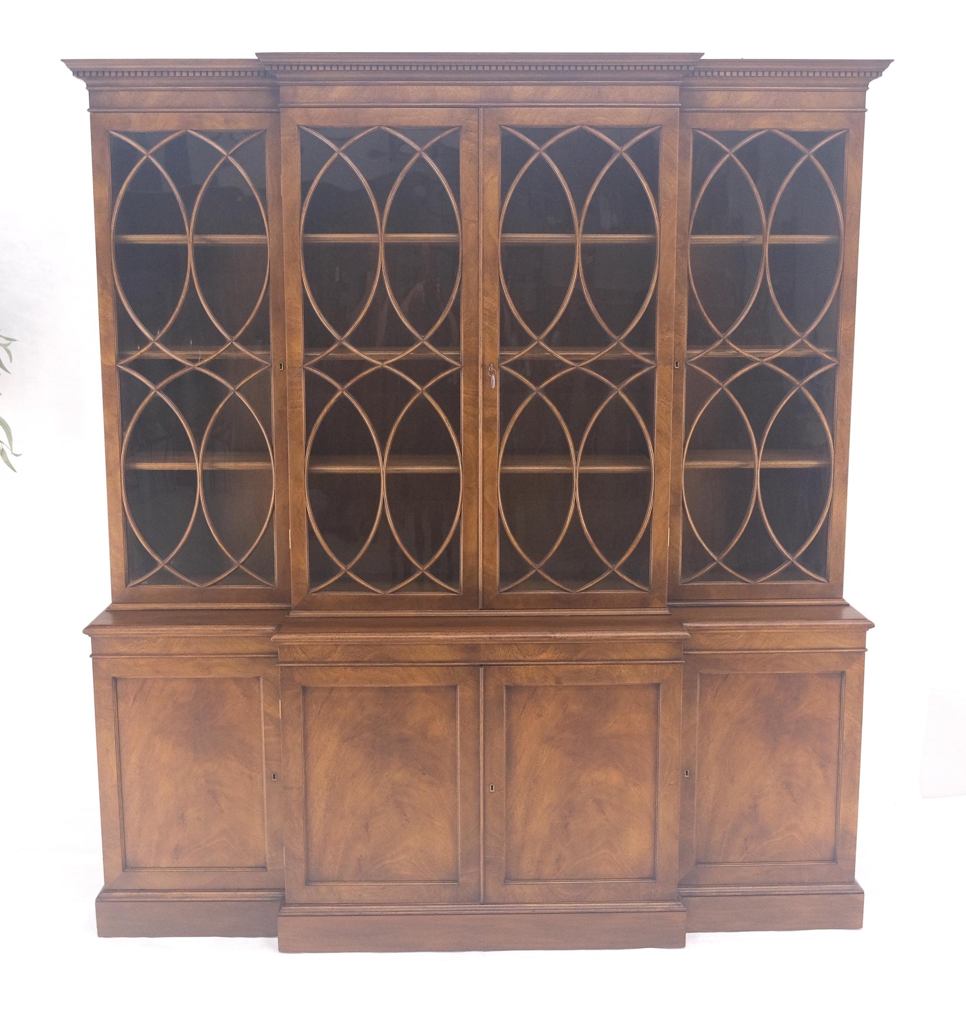 EstablishedLines Large Wide Mahogany Individual Bubble Glass Panes Doors Breakfront China Cabinet