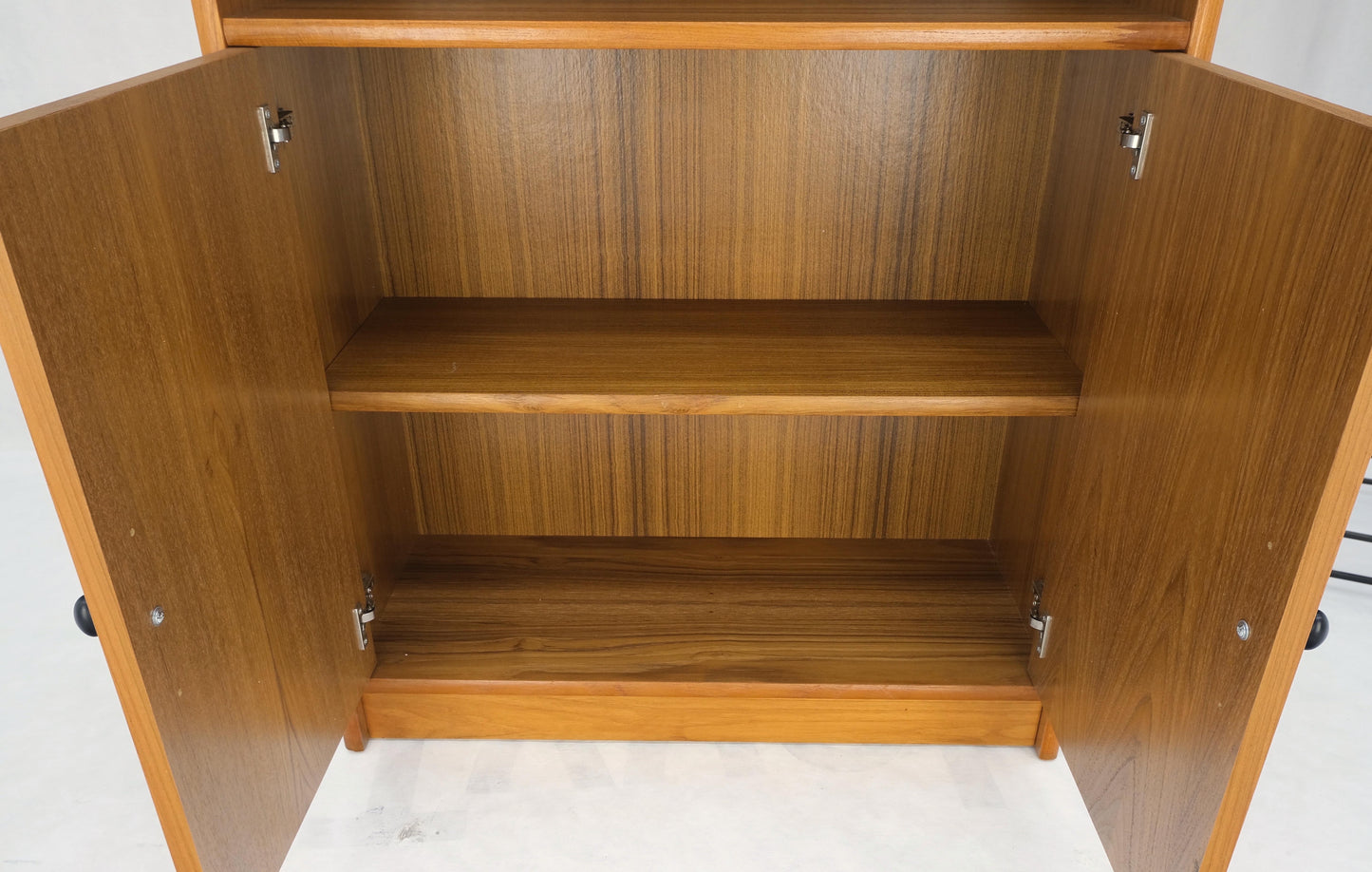 Tall Danish Teak Mid-Century Modern Bookcase Adjustable Shelves 2 Door Compartme