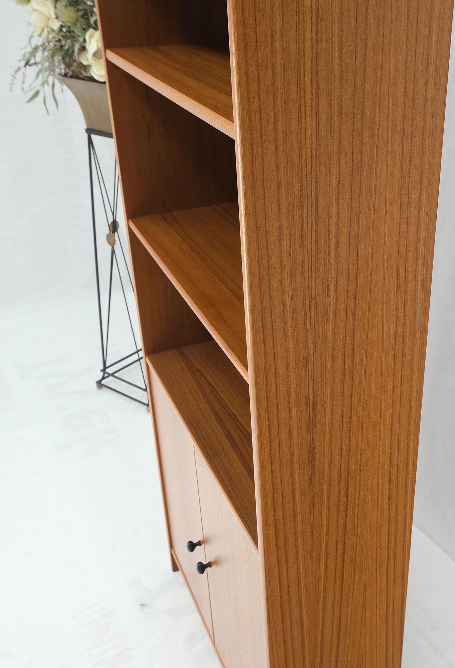 Tall Danish Teak Mid-Century Modern Bookcase Adjustable Shelves 2 Door Compartme