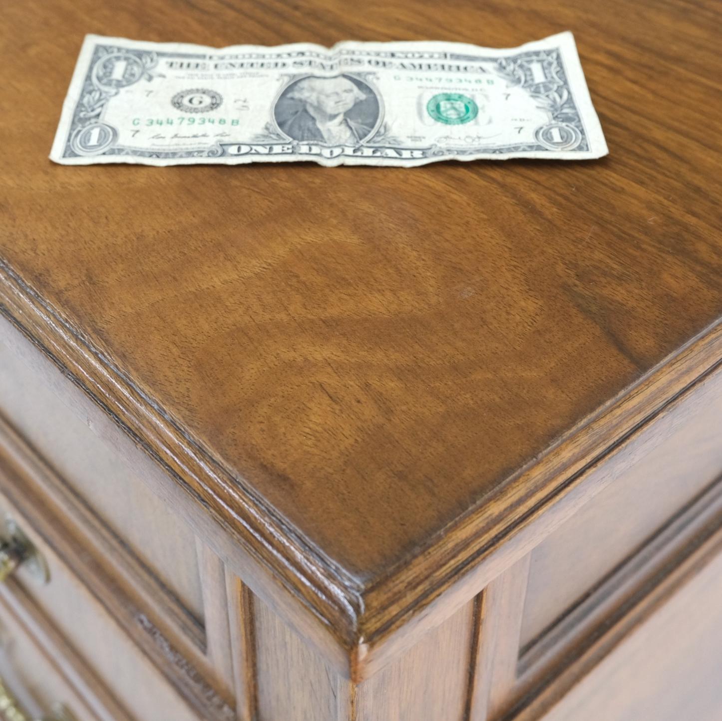 EstablishedLines Large Deep Walnut 9 Drawers Partners Style Antique Desk Brass Pulls Table Mint