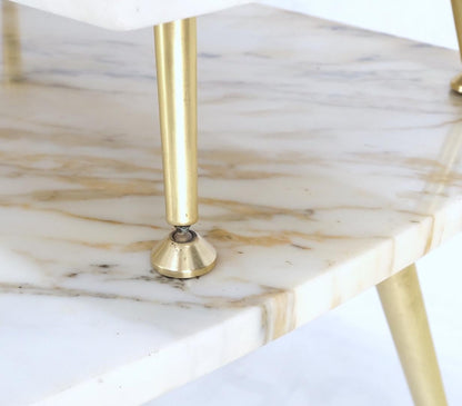 EstablishedLines Pair of Asymmetrical Wedge Two Tier Marble Top Tapered Brass Legs Side End Table