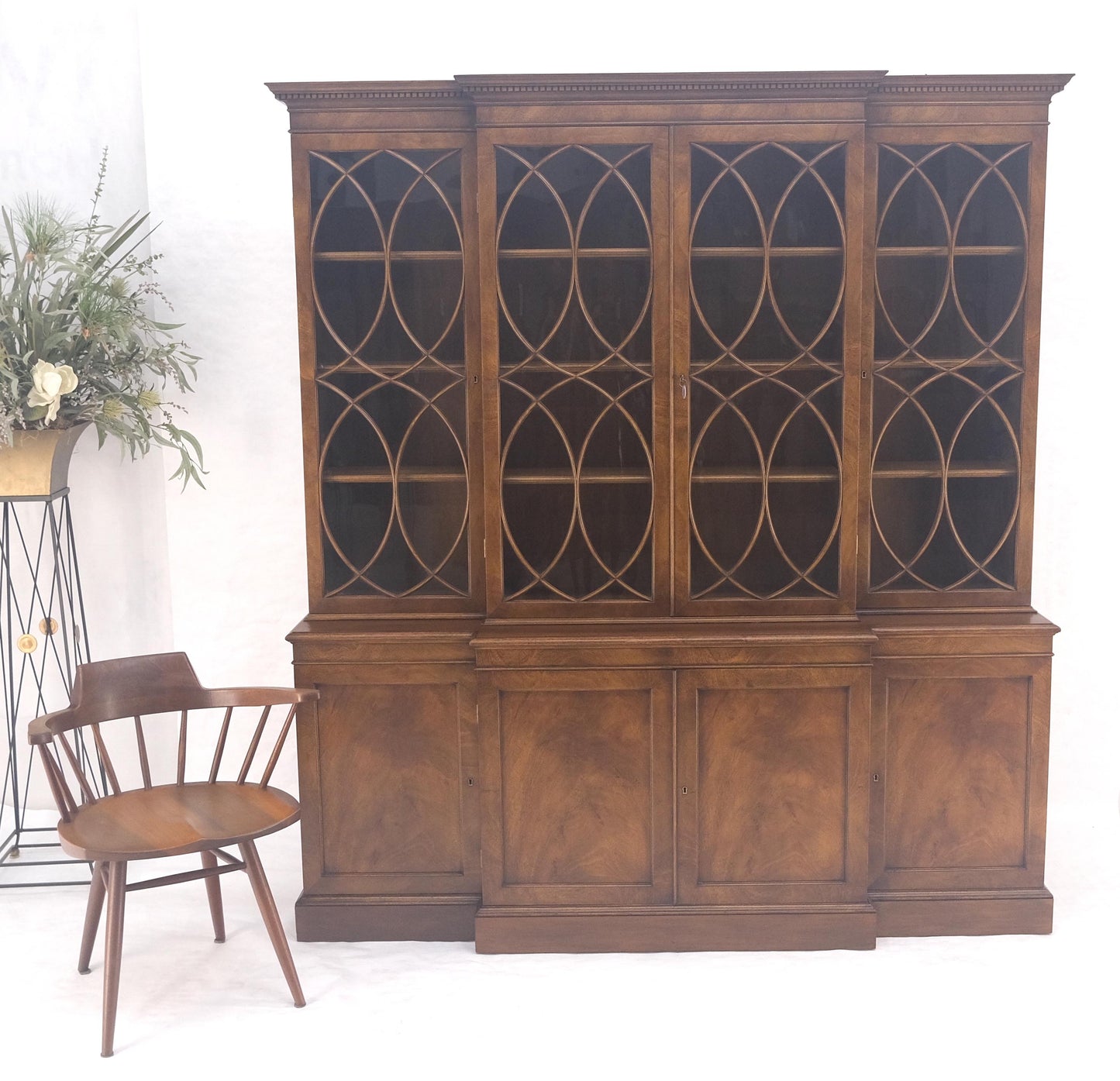 EstablishedLines Large Wide Mahogany Individual Bubble Glass Panes Doors Breakfront China Cabinet