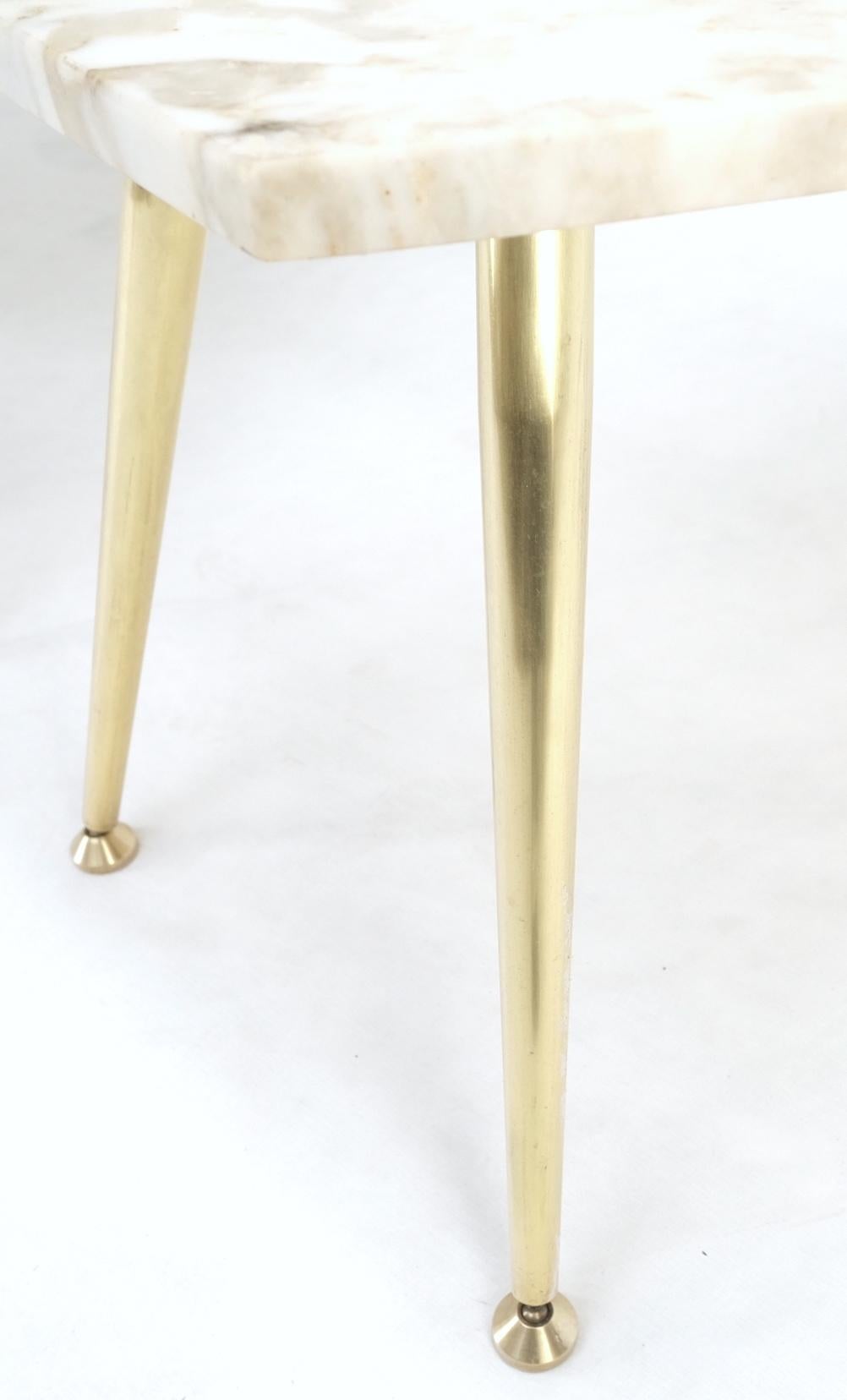 EstablishedLines Pair of Asymmetrical Wedge Two Tier Marble Top Tapered Brass Legs Side End Table