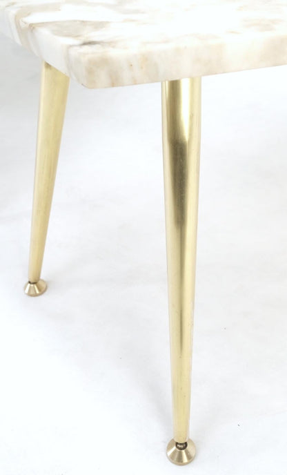 EstablishedLines Pair of Asymmetrical Wedge Two Tier Marble Top Tapered Brass Legs Side End Table