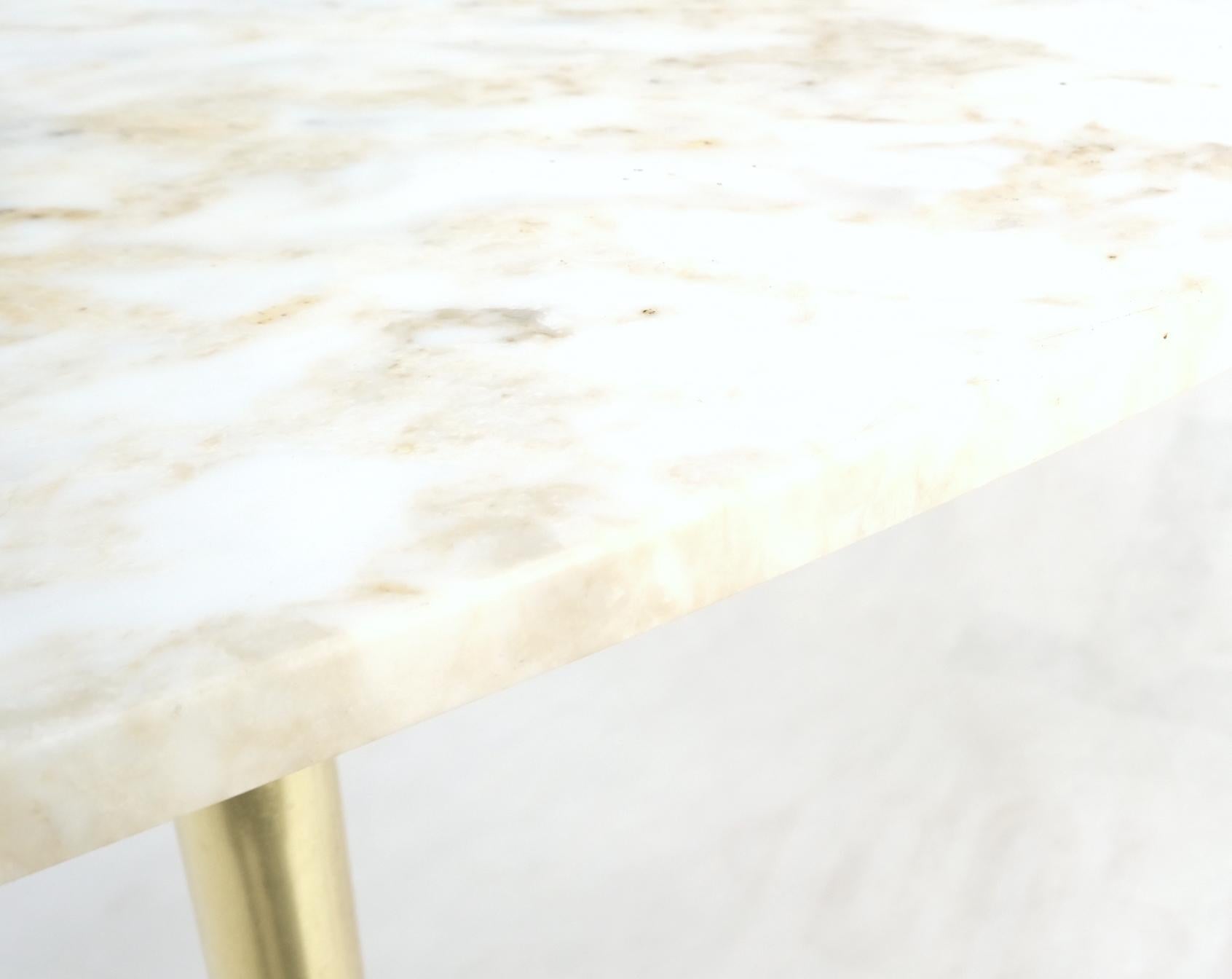 EstablishedLines Pair of Asymmetrical Wedge Two Tier Marble Top Tapered Brass Legs Side End Table