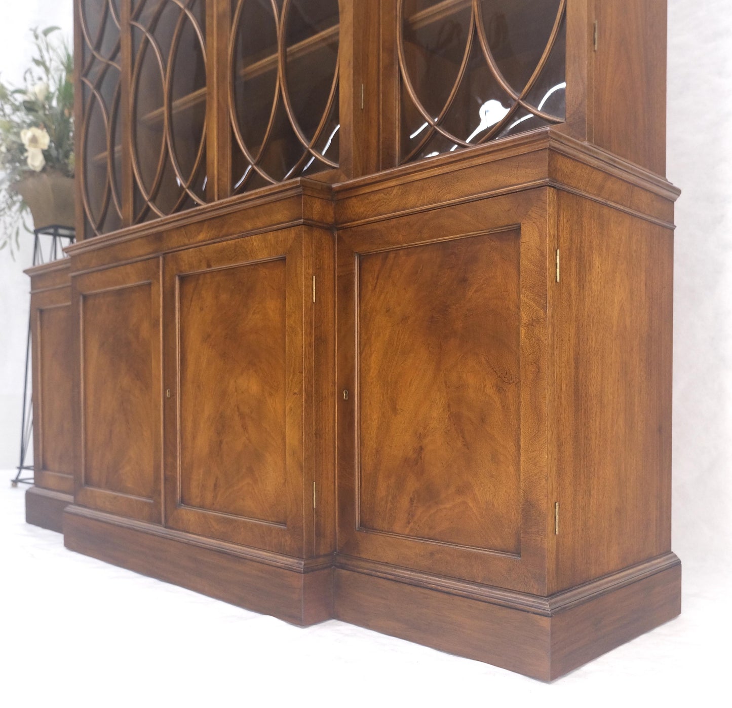EstablishedLines Large Wide Mahogany Individual Bubble Glass Panes Doors Breakfront China Cabinet