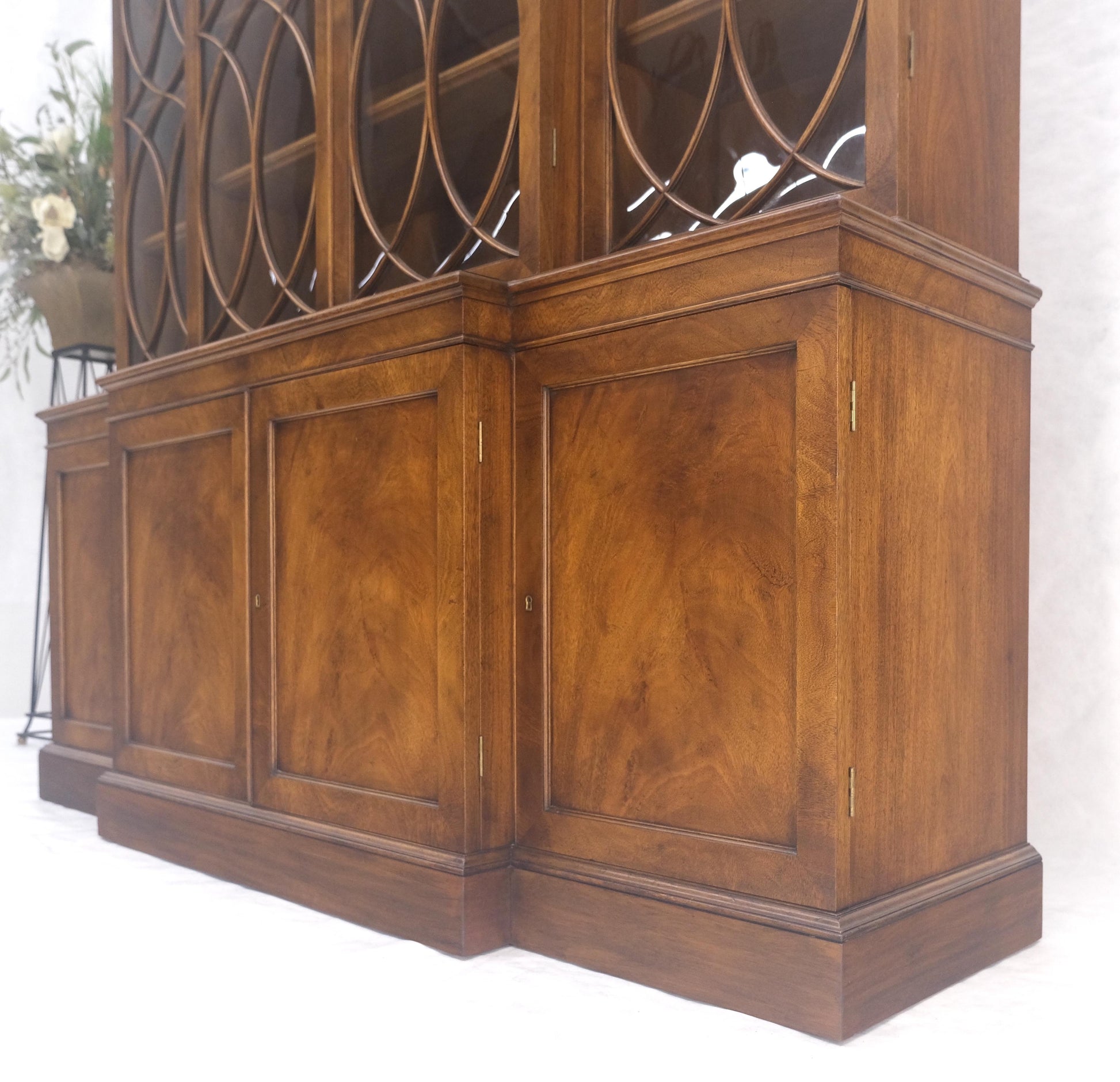 EstablishedLines Large Wide Mahogany Individual Bubble Glass Panes Doors Breakfront China Cabinet