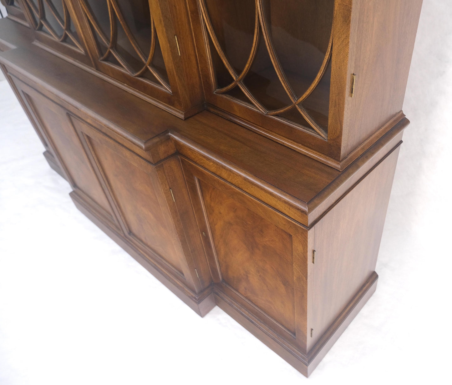 EstablishedLines Large Wide Mahogany Individual Bubble Glass Panes Doors Breakfront China Cabinet
