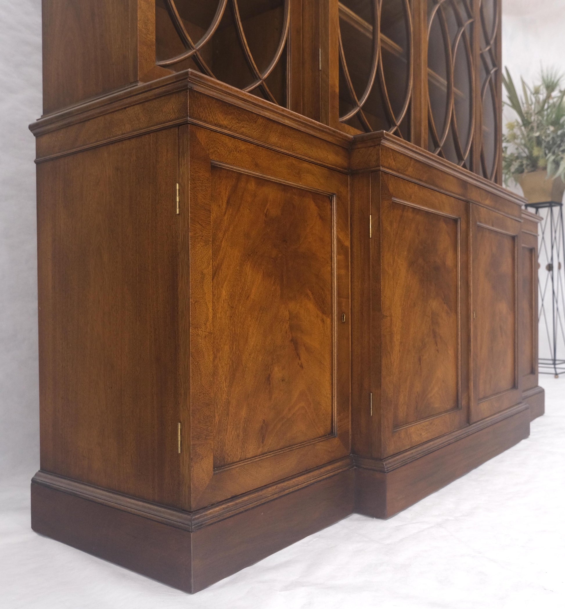 EstablishedLines Large Wide Mahogany Individual Bubble Glass Panes Doors Breakfront China Cabinet