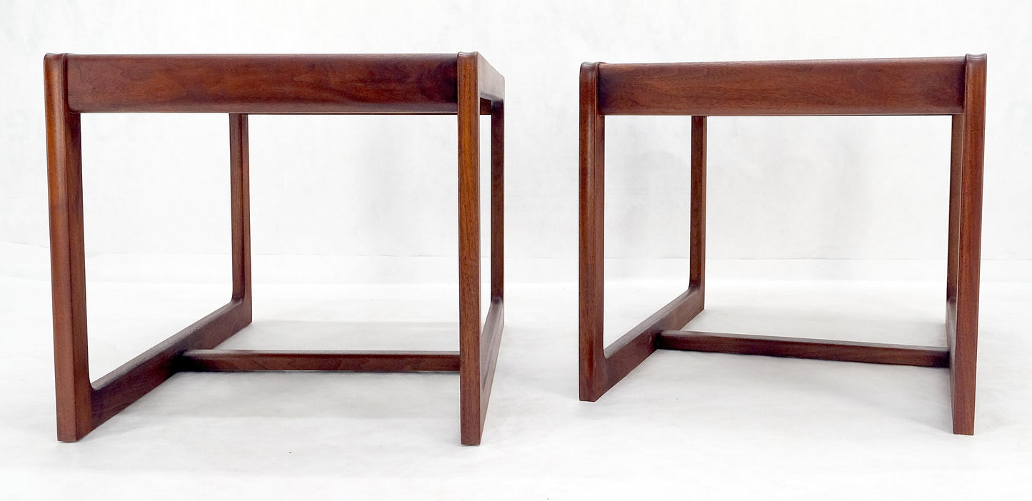 EstablishedLines Pair of Mid Century Modern Solid Oil Walnut c1970s Brass Tops Side End Tables