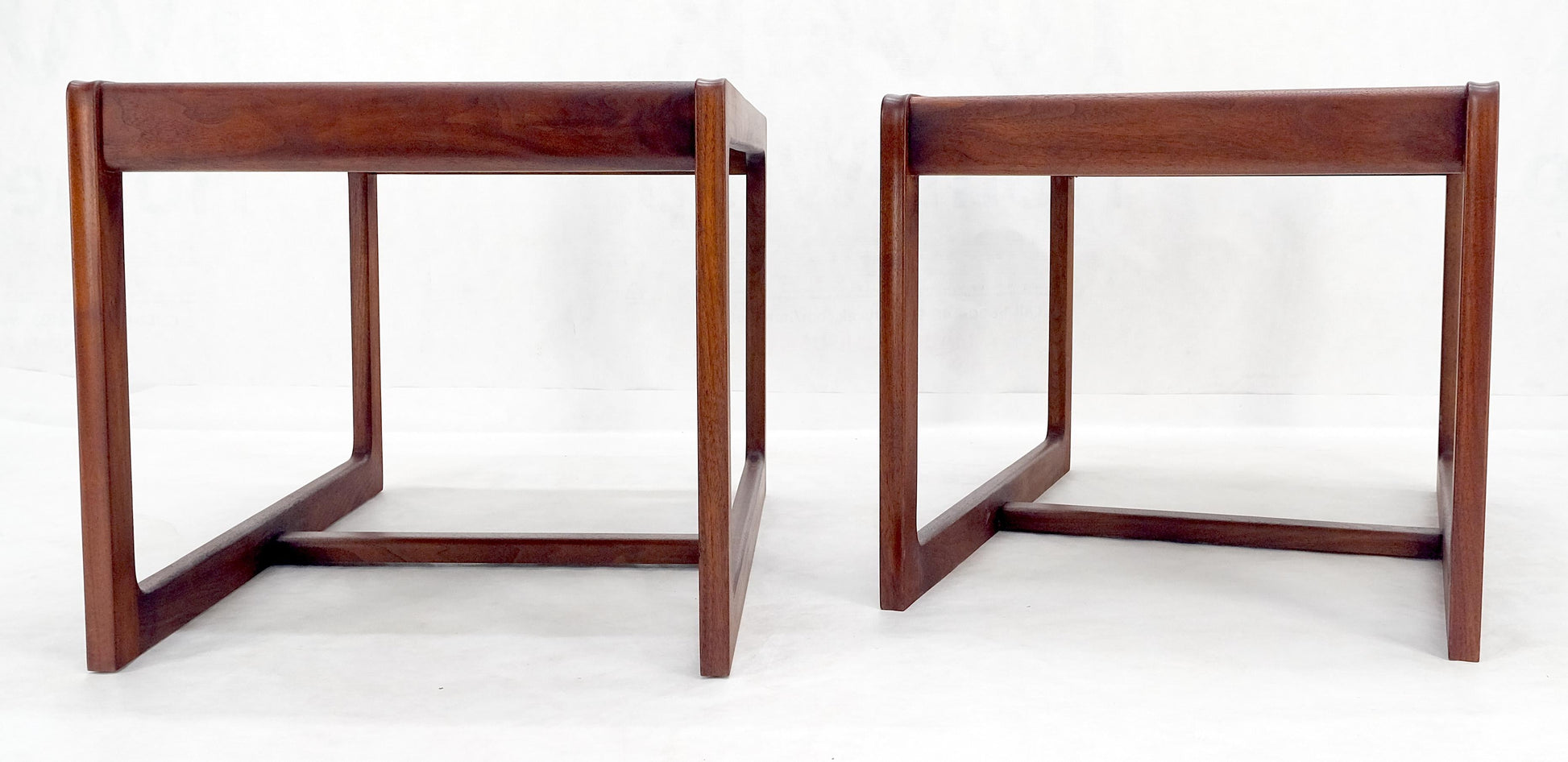 EstablishedLines Pair of Mid Century Modern Solid Oil Walnut c1970s Brass Tops Side End Tables