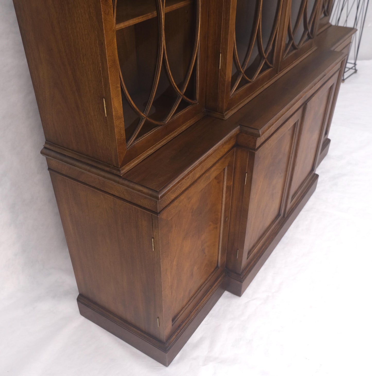 EstablishedLines Large Wide Mahogany Individual Bubble Glass Panes Doors Breakfront China Cabinet