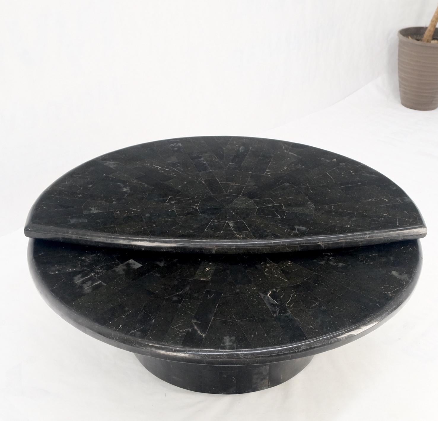 EstablishedLines Swivel Adjustable Round Top Black Tessellated Marble Coffee Table MINT!