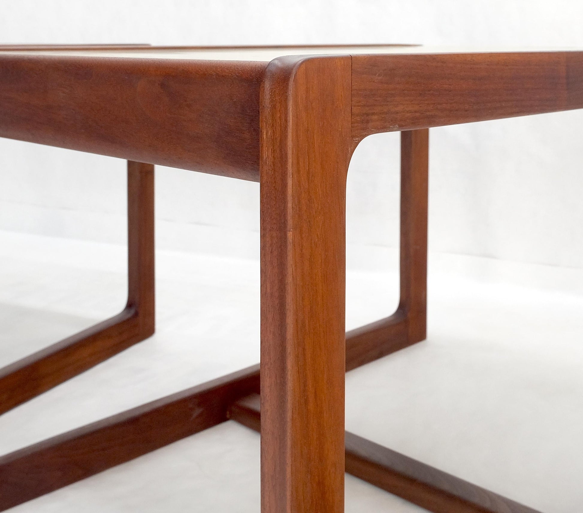 EstablishedLines Pair of Mid Century Modern Solid Oil Walnut c1970s Brass Tops Side End Tables
