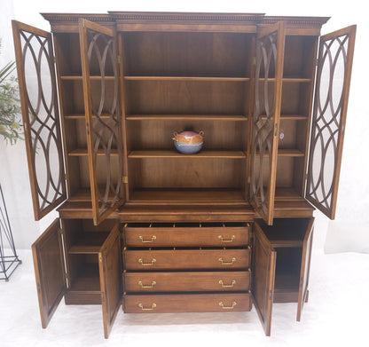 EstablishedLines Large Wide Mahogany Individual Bubble Glass Panes Doors Breakfront China Cabinet