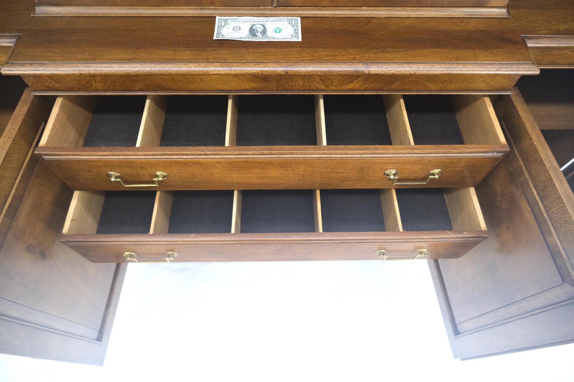 EstablishedLines Large Wide Mahogany Individual Bubble Glass Panes Doors Breakfront China Cabinet