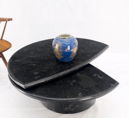 EstablishedLines Swivel Adjustable Round Top Black Tessellated Marble Coffee Table MINT!