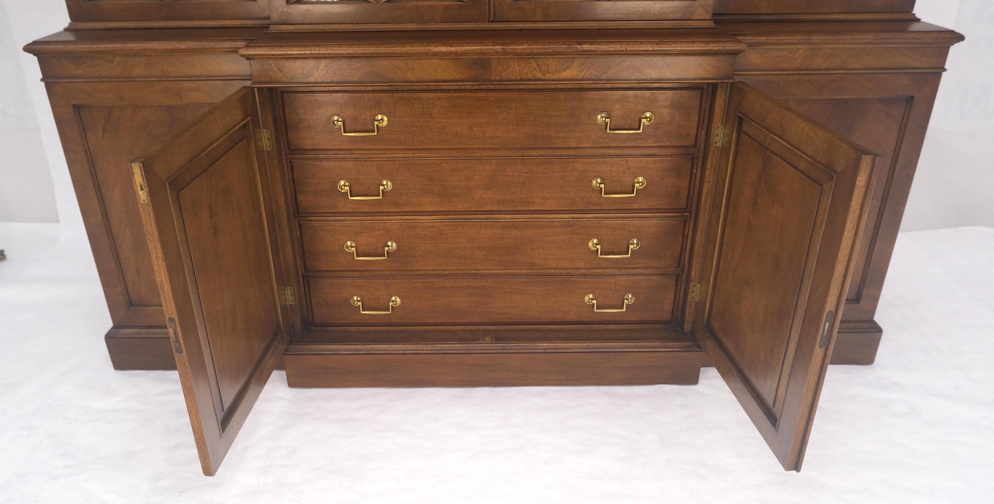 EstablishedLines Large Wide Mahogany Individual Bubble Glass Panes Doors Breakfront China Cabinet