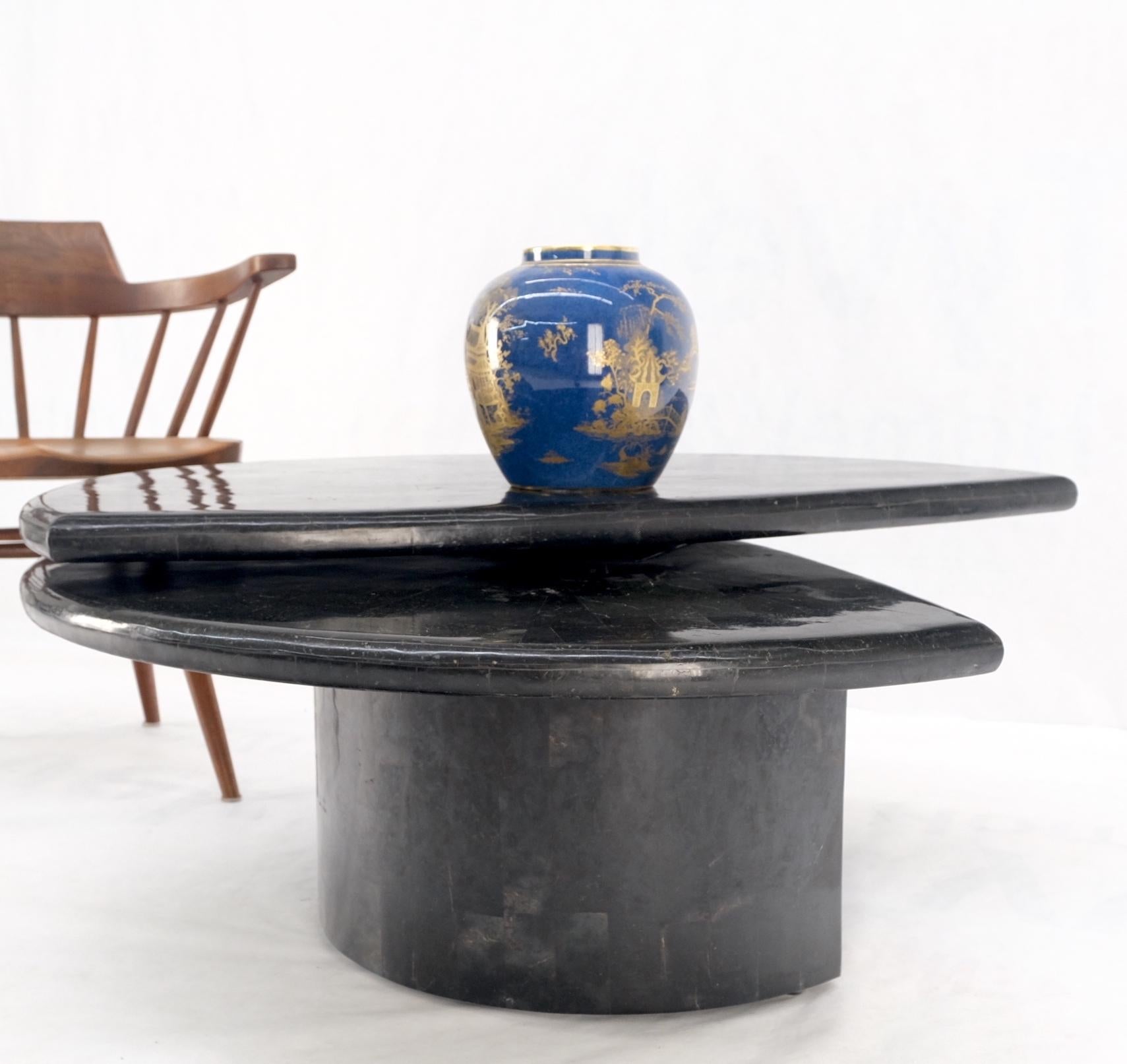 EstablishedLines Swivel Adjustable Round Top Black Tessellated Marble Coffee Table MINT!