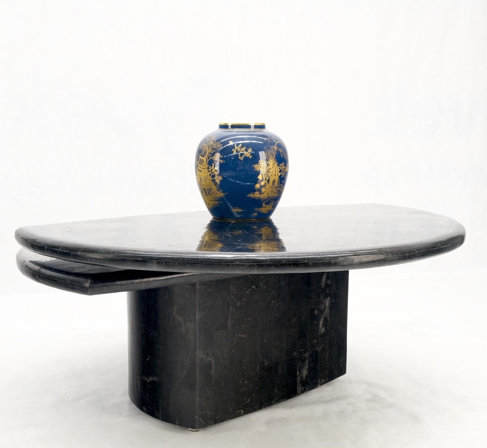 EstablishedLines Swivel Adjustable Round Top Black Tessellated Marble Coffee Table MINT!