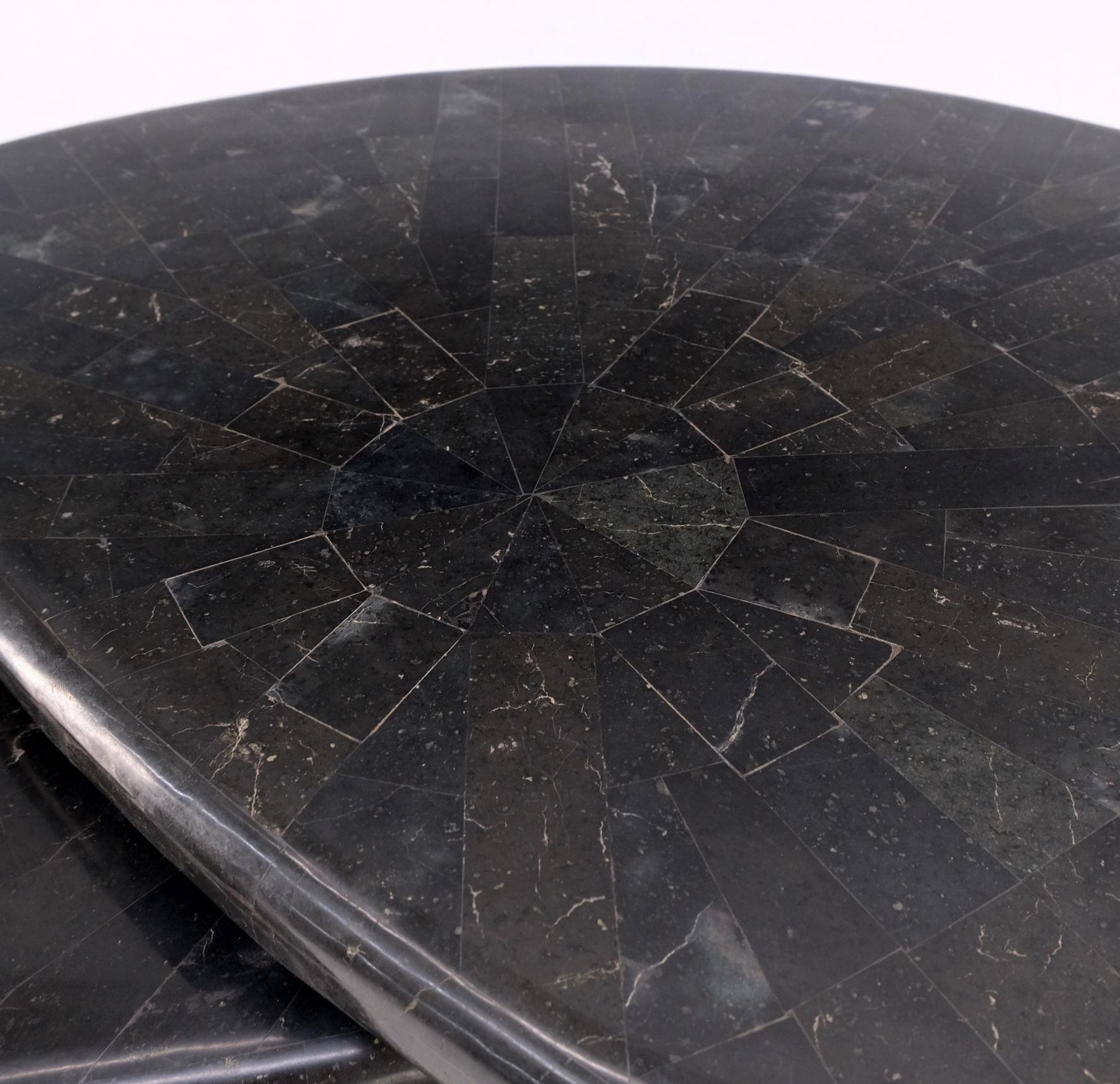EstablishedLines Swivel Adjustable Round Top Black Tessellated Marble Coffee Table MINT!
