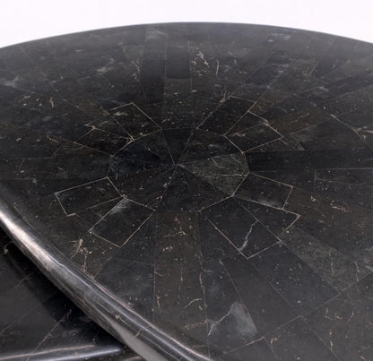 EstablishedLines Swivel Adjustable Round Top Black Tessellated Marble Coffee Table MINT!