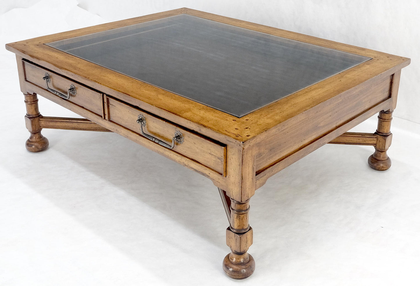 EstablishedLines Large Spanish Colonial Style Showcase Glass Top Coffee Table on X Base MINT!