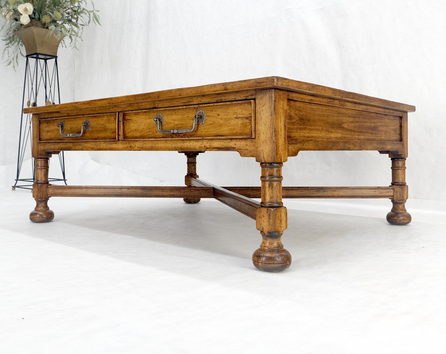 EstablishedLines Large Spanish Colonial Style Showcase Glass Top Coffee Table on X Base MINT!