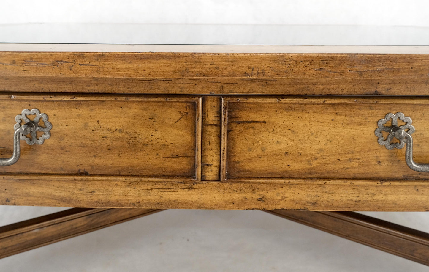 EstablishedLines Large Spanish Colonial Style Showcase Glass Top Coffee Table on X Base MINT!