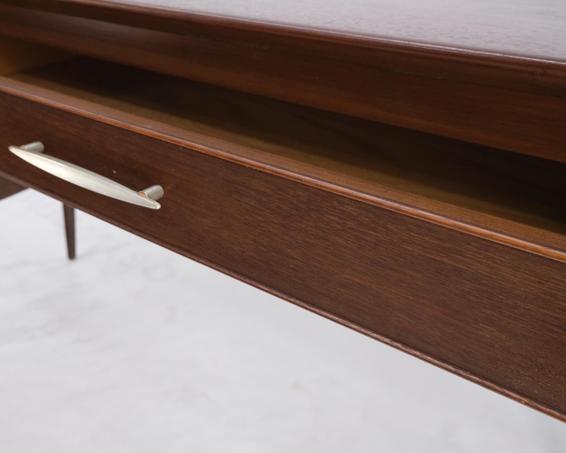 EstablishedLines Exposed Dowel Shape Legs Floating Top 3 Drawers Walnut Desk Table Console Mint