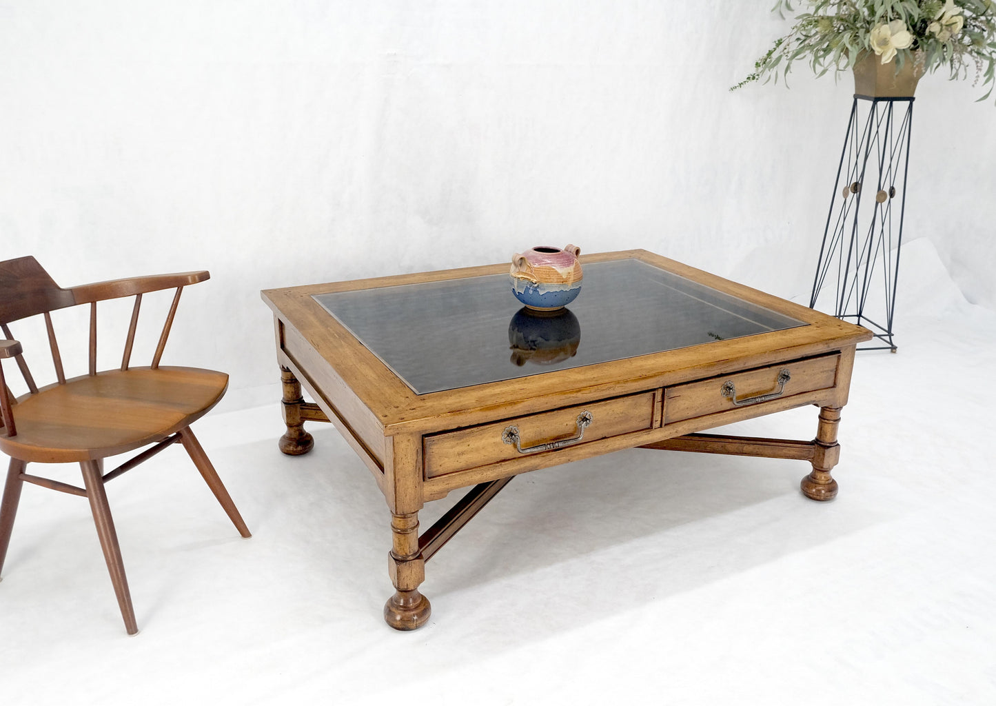 EstablishedLines Large Spanish Colonial Style Showcase Glass Top Coffee Table on X Base MINT!