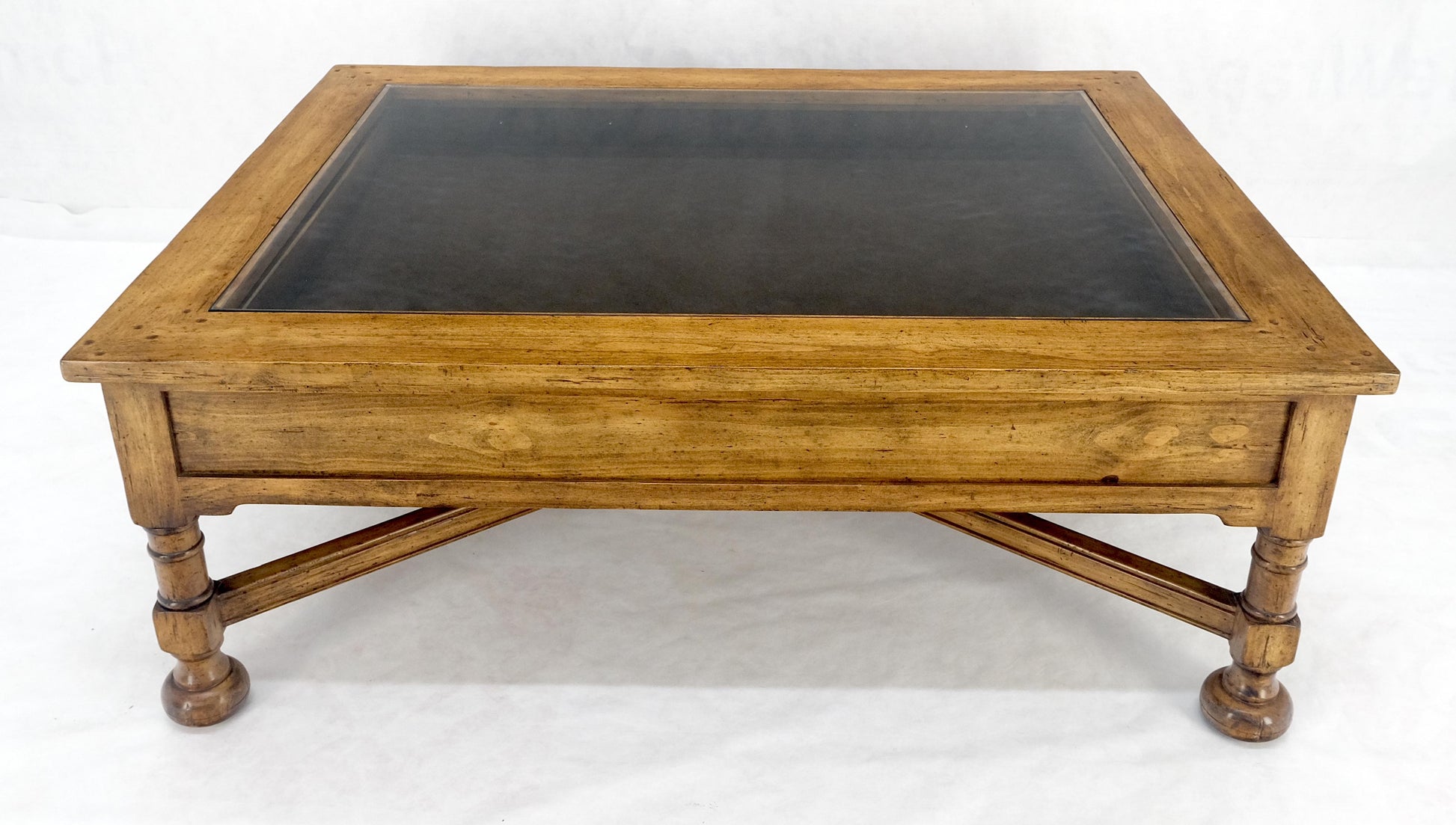 EstablishedLines Large Spanish Colonial Style Showcase Glass Top Coffee Table on X Base MINT!