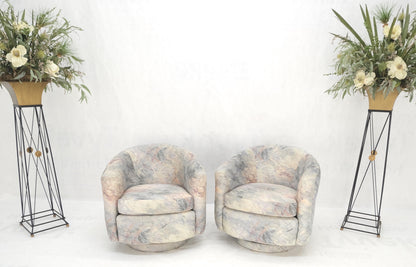 Pair Mid-Century Modern Milo Baughman Thayer Cogging Swivel Barrel Lounge Chairs