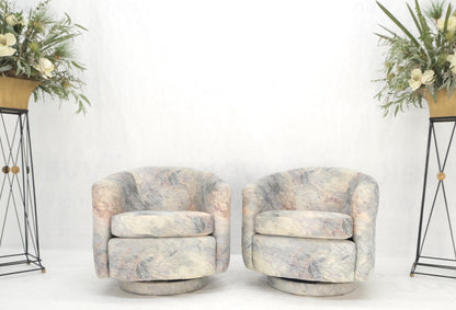 Pair Mid-Century Modern Milo Baughman Thayer Cogging Swivel Barrel Lounge Chairs