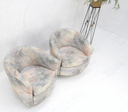 Pair Mid-Century Modern Milo Baughman Thayer Cogging Swivel Barrel Lounge Chairs