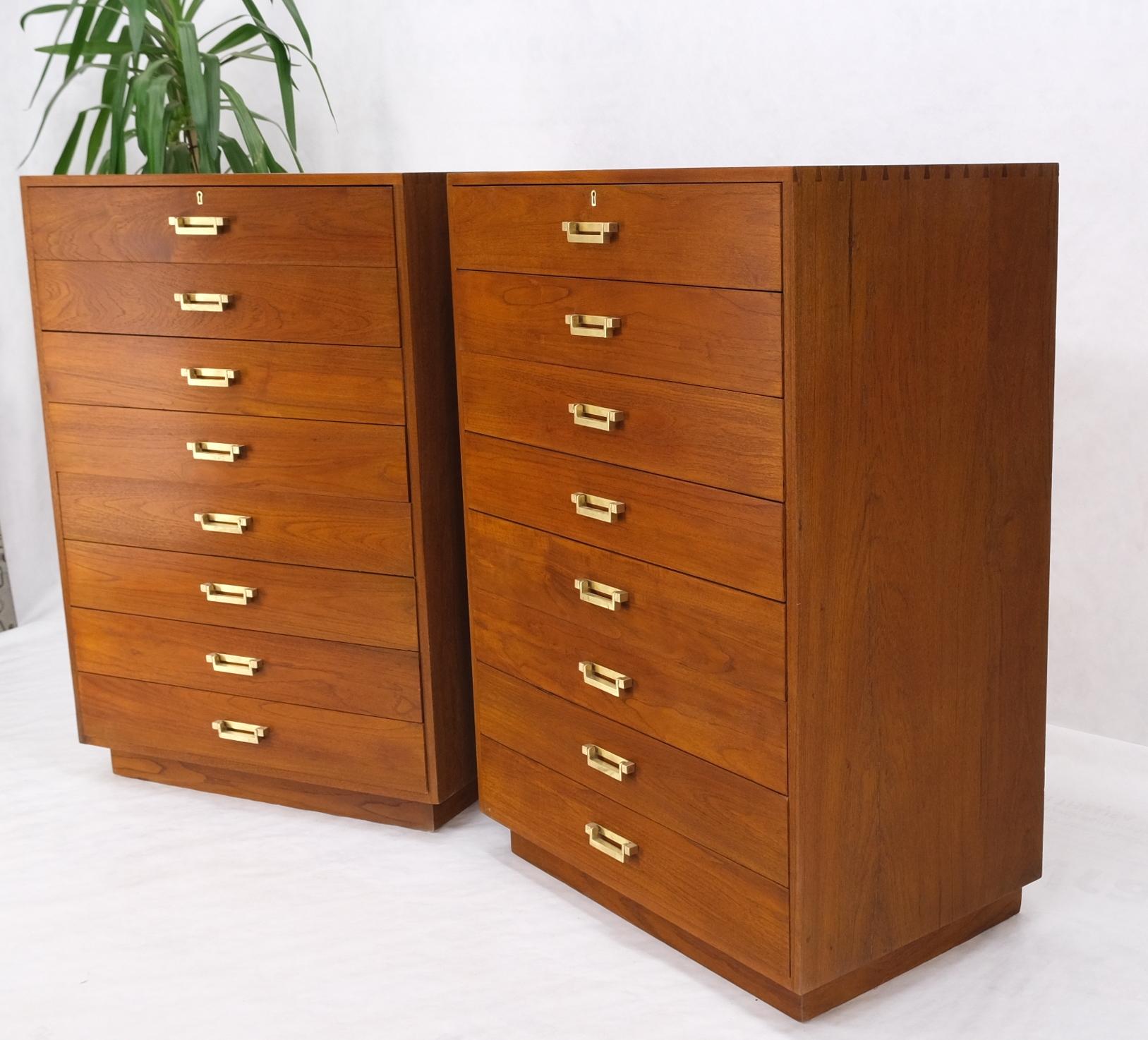 EstablishedLines Pair Tall 8 Drawers Studio Made Solid Teak Dovetail Joints Chests Dressers MINT