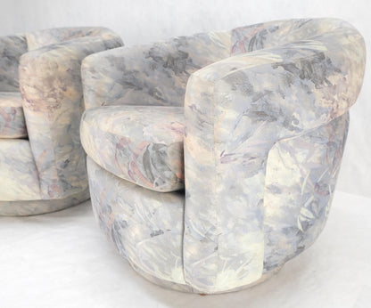 Pair Mid-Century Modern Milo Baughman Thayer Cogging Swivel Barrel Lounge Chairs