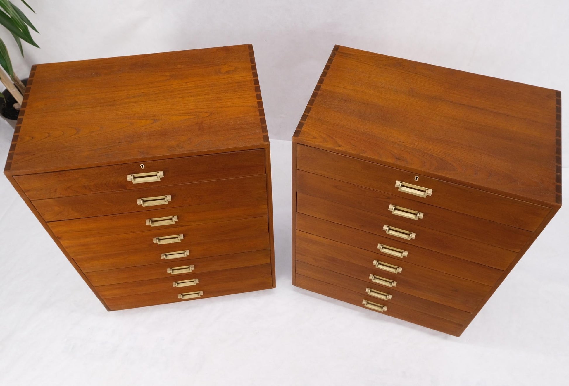 EstablishedLines Pair Tall 8 Drawers Studio Made Solid Teak Dovetail Joints Chests Dressers MINT