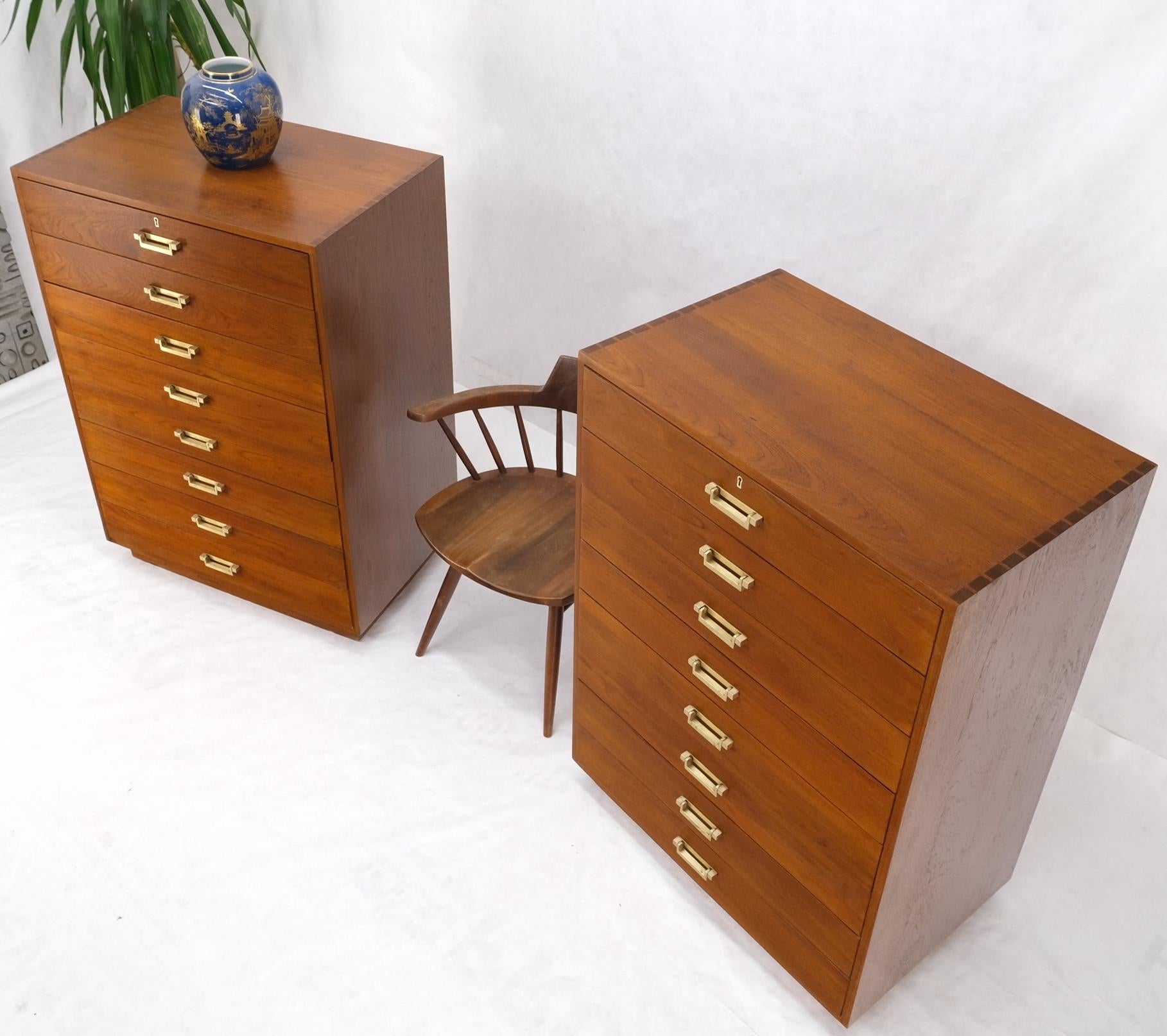 EstablishedLines Pair Tall 8 Drawers Studio Made Solid Teak Dovetail Joints Chests Dressers MINT