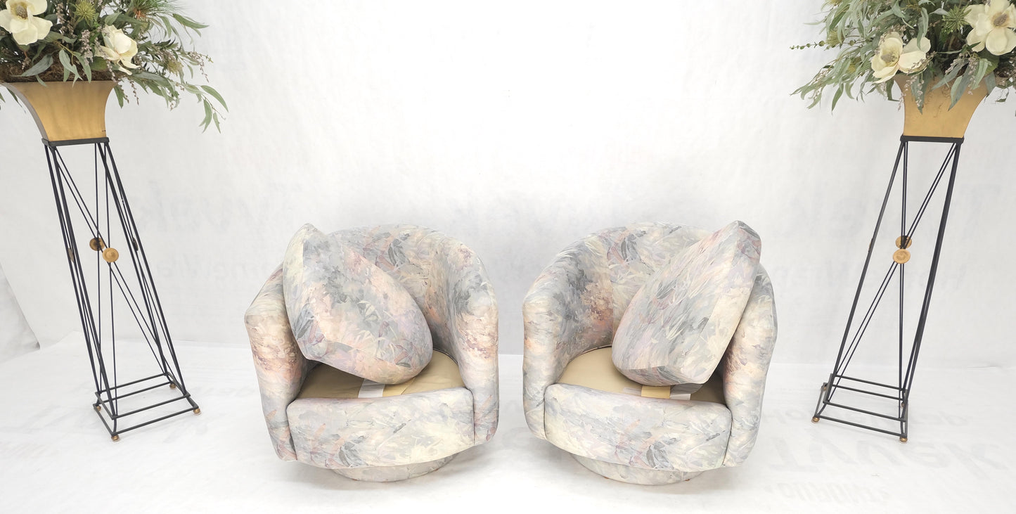 Pair Mid-Century Modern Milo Baughman Thayer Cogging Swivel Barrel Lounge Chairs