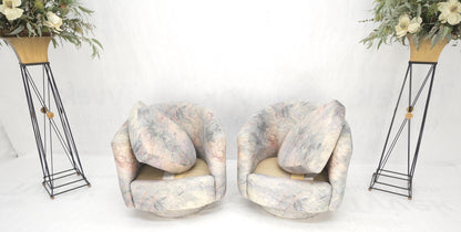 Pair Mid-Century Modern Milo Baughman Thayer Cogging Swivel Barrel Lounge Chairs