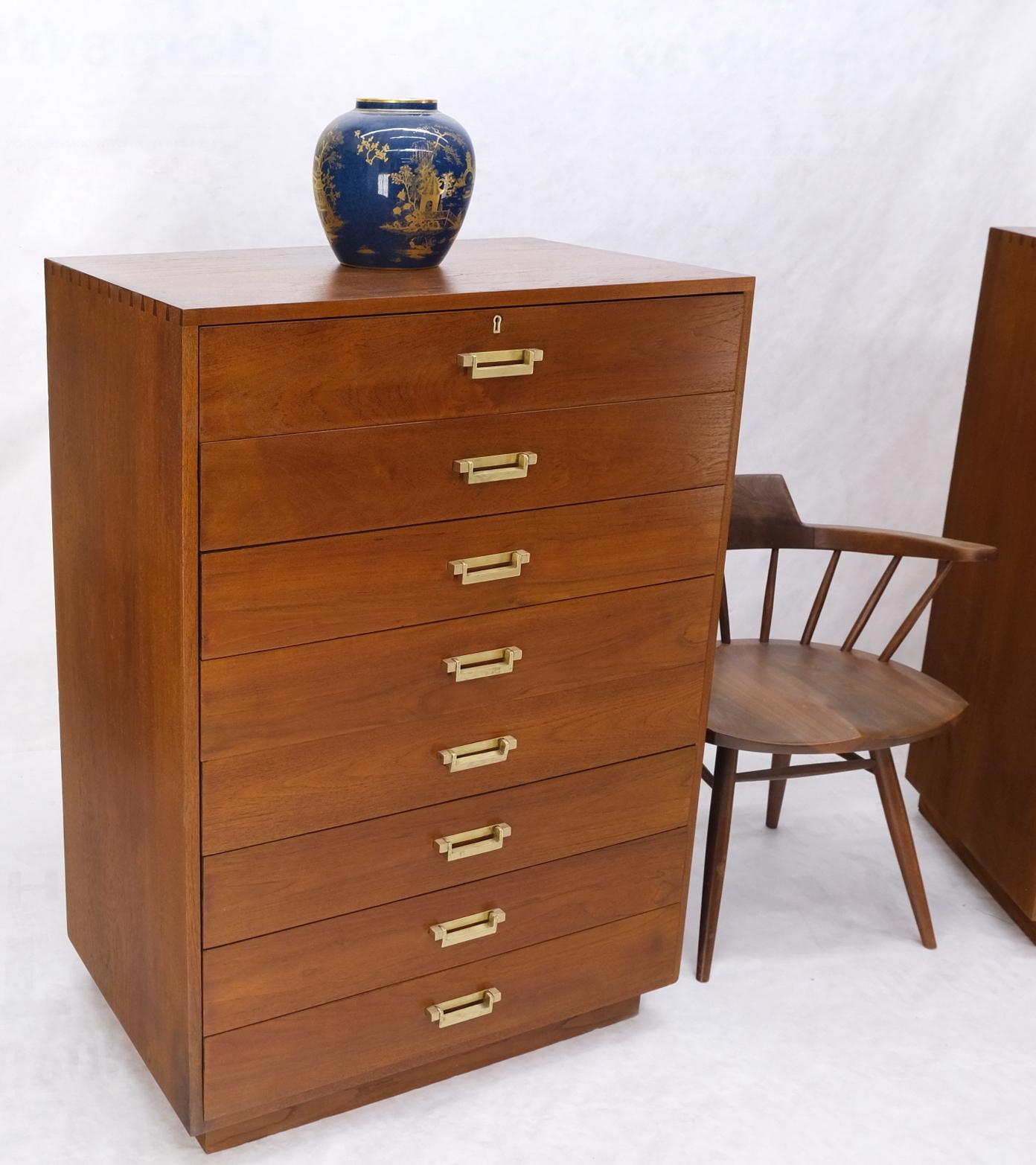 EstablishedLines Pair Tall 8 Drawers Studio Made Solid Teak Dovetail Joints Chests Dressers MINT