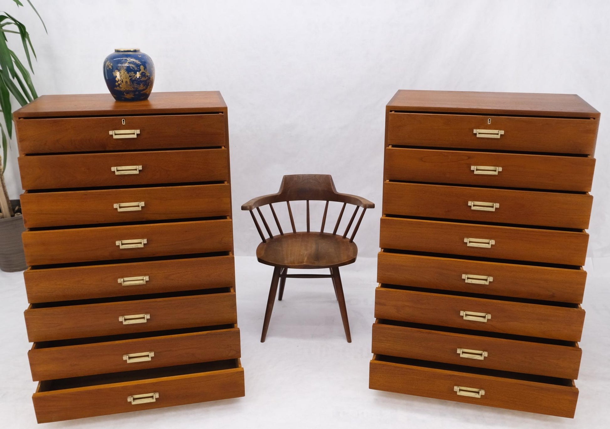 EstablishedLines Pair Tall 8 Drawers Studio Made Solid Teak Dovetail Joints Chests Dressers MINT