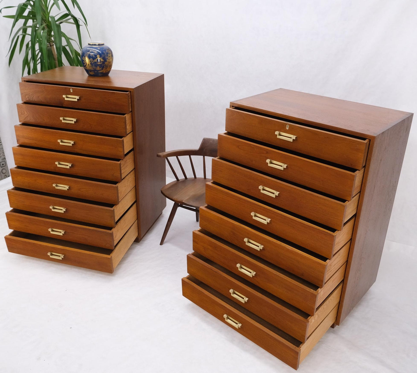 EstablishedLines Pair Tall 8 Drawers Studio Made Solid Teak Dovetail Joints Chests Dressers MINT