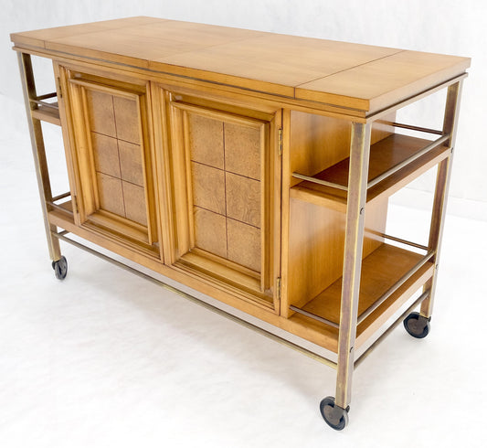 EstablishedLines Brass Burl Wood Fruitwood Flip Top Expandable Serving Bar Cart Liquor Cabinet
