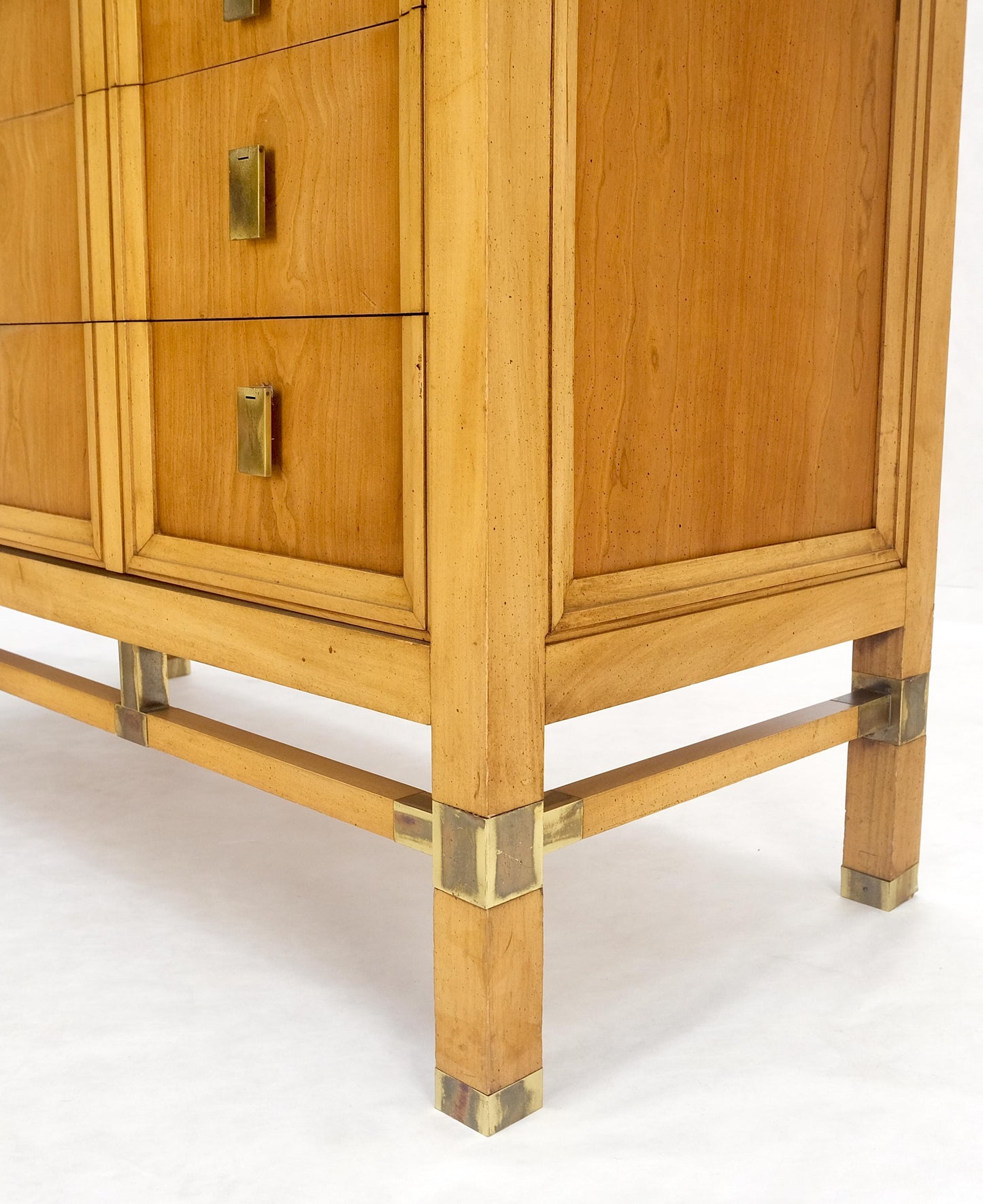 Burl Wood Panel Brass Birch 7 Drawer Mid Century Modern High Boy Dresser MINT!